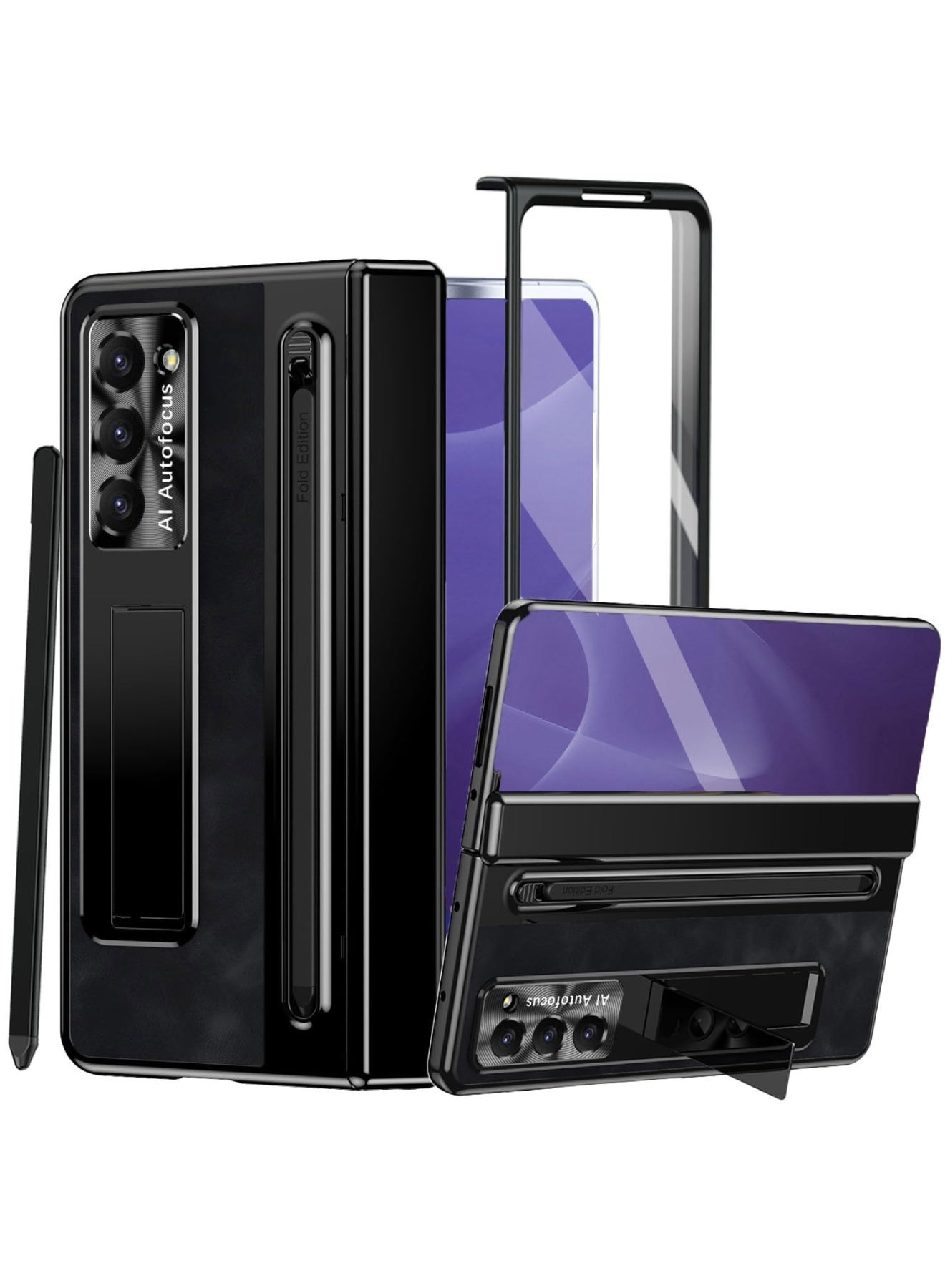 Aookay Protective Case for Samsung Galaxy Z Fold 7 with Screen Protector and Pen, Hinge Protection, Kickstand Case, Premium Leather Soft Touch (Black)