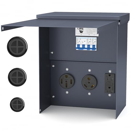 Joinfworld Temporary Power Outlet Panel Weatherproof, Thicker Prewired RV Electrical Panel with UL Listed 20, 30, 50 Amp Receptacle Outlet Box Installed for Hookup Camper Travel Trailer Motorhome - Image 1