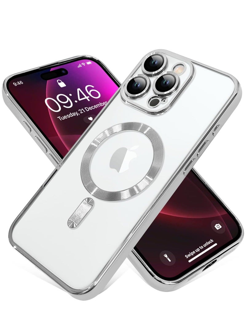MUNTAQI iPhone 16 Pro Magnetic Case with Built-in Camera Lens Protector – MagSafe Compatible, Soft TPU Anti-Scratch Shockproof Slim Clear Cover for Women & Men, Silver - Image 4