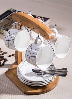 Y&D Bamboo Coffee Cup Rack Home Storage Tea Mug and Saucer Display Organizer for Mugs, Cups, More Holds 6 Mugs  - Image 3