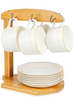 Y&D Bamboo Coffee Cup Rack Home Storage Tea Mug and Saucer Display Organizer for Mugs, Cups, More Holds 6 Mugs  - Image 2