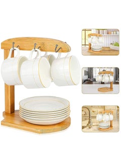 Y&D Bamboo Coffee Cup Rack Home Storage Tea Mug and Saucer Display Organizer for Mugs, Cups, More Holds 6 Mugs  - Image 1
