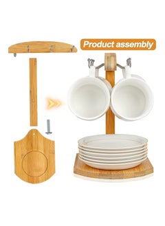 Y&D Bamboo Coffee Cup Rack Home Storage Tea Mug and Saucer Display Organizer for Mugs, Cups, More Holds 6 Mugs  - Image 5