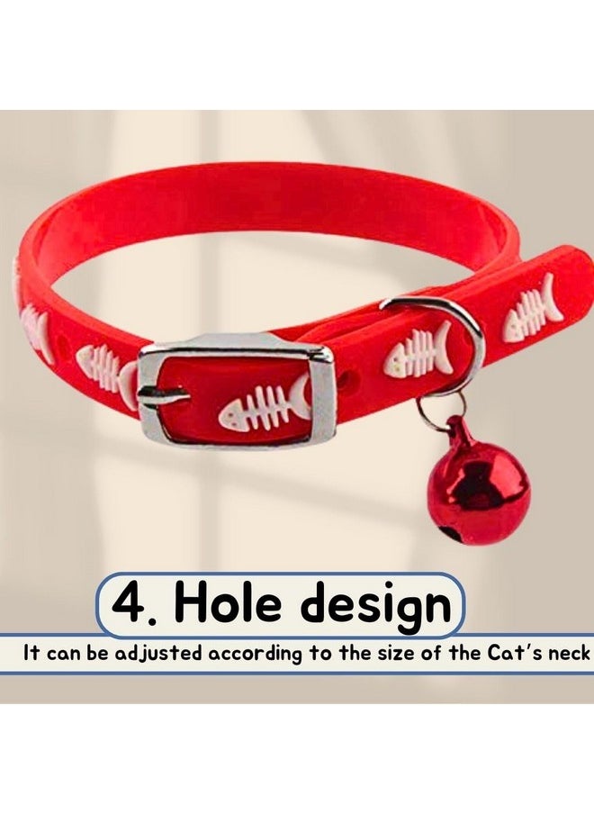 Sage Square 'S Multicolored Adjustable Rubber Silicone Cat Collar With Bell | Where Training Meets Style In A Vibrant Feline Design | Durable Rubber Silicone Promises Lasting Wear (Red)  - Image 4