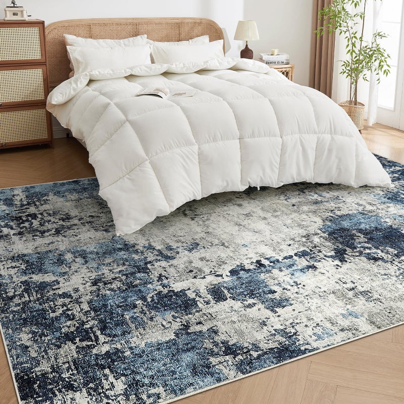 Dintszyayue Abstract Washable Area Rug 5x7 Non-Slip Soft Blue Neutral Area Rugs for Bedroom Living Room Dining Room Floor Carpet (Blue, 5'x7') - Image 5