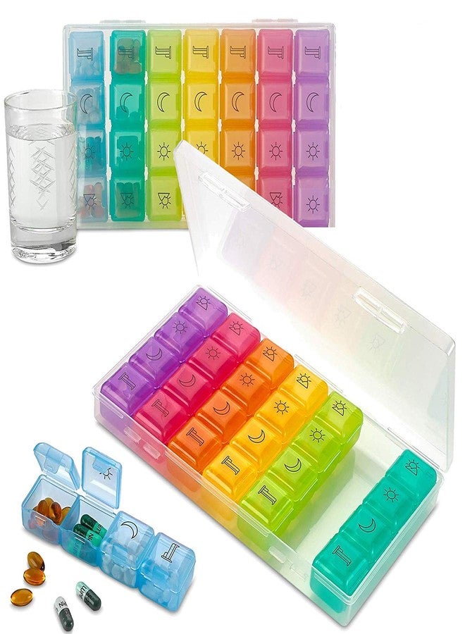 MEDca Weekly Pill Organizer - Pack of 2-4 Compartment Am/Pm Pill Box, 7 Day Large Travel Medication Dispenser Case for Vitamins, Supplements and Medicine - Image 1