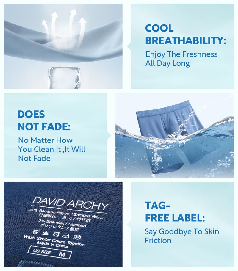 DAVID ARCHY Mens Underwear Boxer Briefs Breathable Soft Moisture-Wicking with Fly Underwear for Men Multipack - Image 5