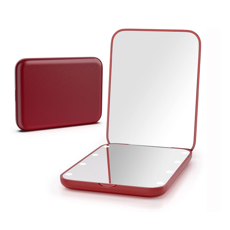 Kintion Pocket Mirror 1X3X Magnification LED Compact Travel Makeup Mirror with Light for Purse 2Sided Portable Folding Handheld Small Lighted Mirror for Gift Wine Red