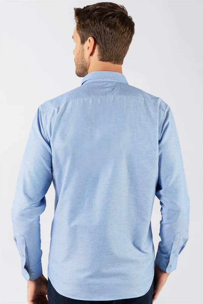 تودورس Men's Regular Fit Classic Cut Cotton Oxford Texture Single Pocket Blue Button-down Collar Shirt