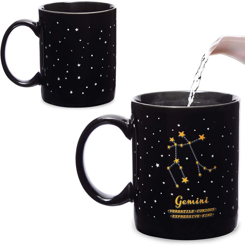 Okuna Outpost 11Ounce Color Changing Mug with Gemini Zodiac Astrological Sign Design Black