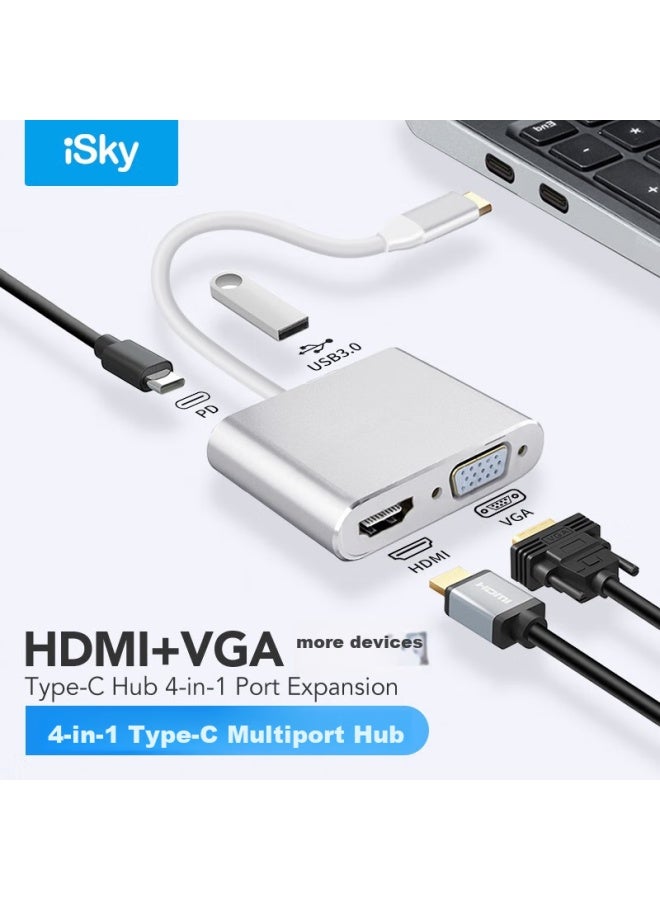 Iskytype-c Expansion Dock, Usb-c To Hdmi/vga Converter, 4k, For Apple Computers Macbook, Expands Ipad Pro, Connects To Tv Projector, Adapter For Huawei Tablets - Image 1