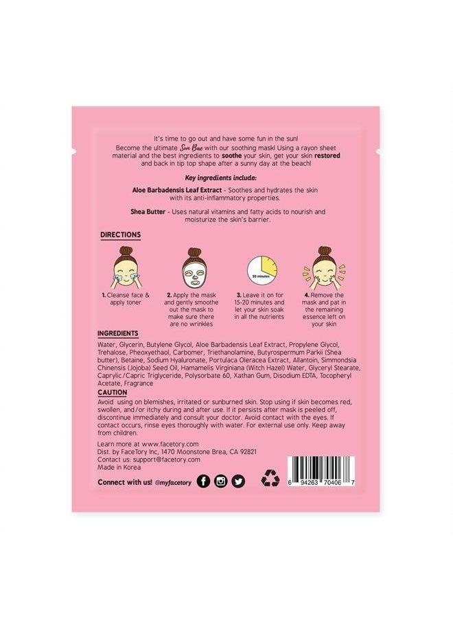 FACETORY - Sun Bae Soothing Sheet Mask with Aloe Vera - Soft Sheet Mask, For All Skin Types - Soothing, Sun Care, Calming, and Hydrating Face Mask (Pack of 10) - Image 1