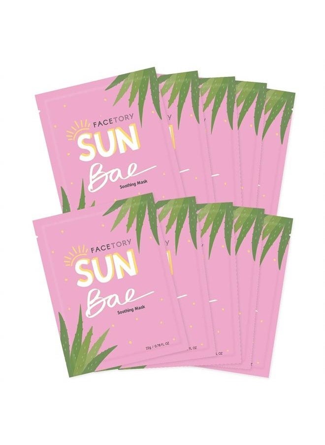 FACETORY - Sun Bae Soothing Sheet Mask with Aloe Vera - Soft Sheet Mask, For All Skin Types - Soothing, Sun Care, Calming, and Hydrating Face Mask (Pack of 10) - Image 1
