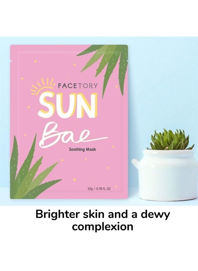 FACETORY - Sun Bae Soothing Sheet Mask with Aloe Vera - Soft Sheet Mask, For All Skin Types - Soothing, Sun Care, Calming, and Hydrating Face Mask (Pack of 10) - Image 1