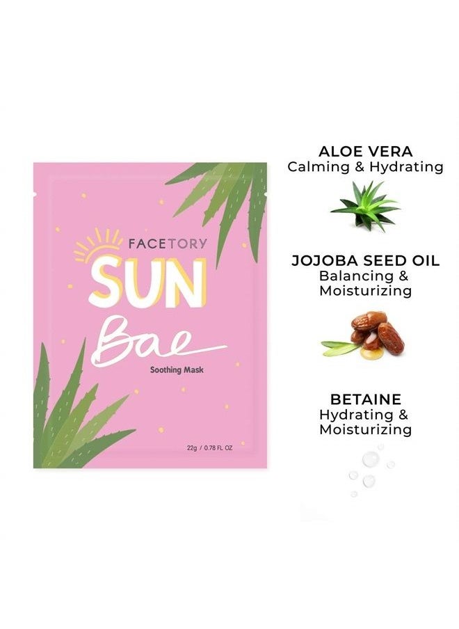 FACETORY - Sun Bae Soothing Sheet Mask with Aloe Vera - Soft Sheet Mask, For All Skin Types - Soothing, Sun Care, Calming, and Hydrating Face Mask (Pack of 10) - Image 1