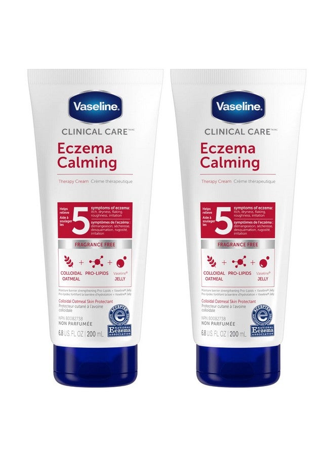 Vaseline كريم لوشن مهدئ للإكزيما لليدين والجسم للبشرة الجافة بدون رائحة كريم سريري لوشن للجسم مع دقيق الشوفان لحماية البشرة جل بروليبيدز 6.8 أونصة لكل منهما (عبوة من 2)  - Image 1