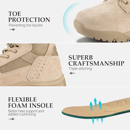 FREE SOLDIER Men's Tactical Boots 8 Inches Lightweight Combat Boot Durable Suede Leather Military Work Boots Desert Boot (Tan, 7.5) - Image 5