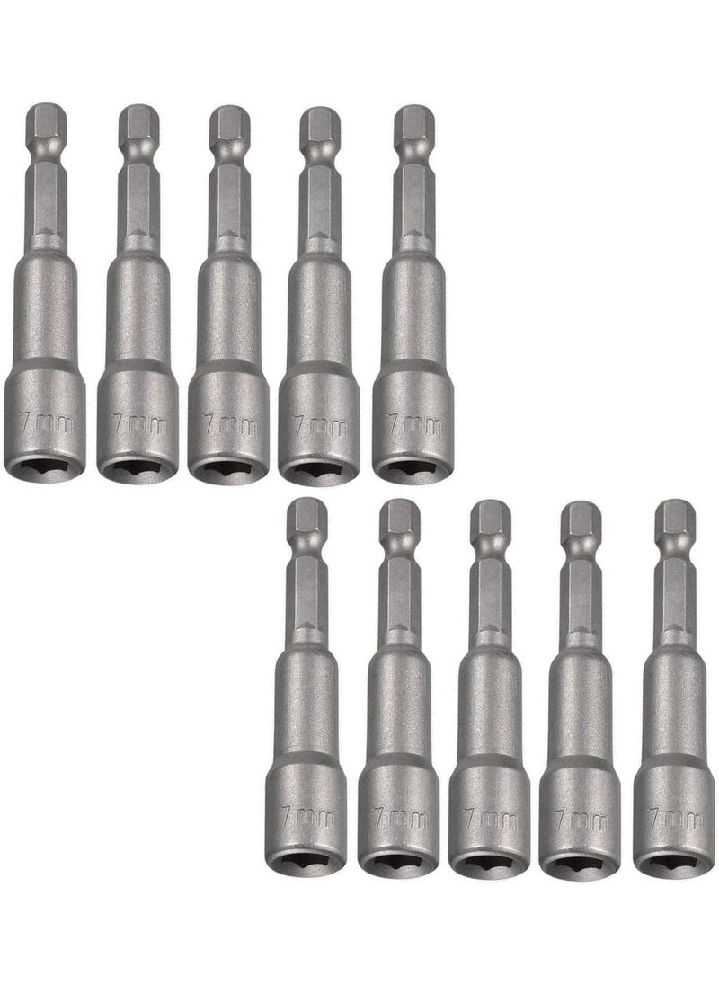 UPTODATETOOLS - UPTODATETOOLS 10Pcs 7mm Nut Driver Bit 14 inch Hex Magnetic Power Socket Adapter Drill Bits 65mm Length for Power Tools - Image 1