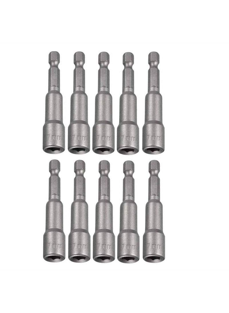 UPTODATETOOLS - UPTODATETOOLS 10Pcs 7mm Nut Driver Bit 14 inch Hex Magnetic Power Socket Adapter Drill Bits 65mm Length for Power Tools - Image 1