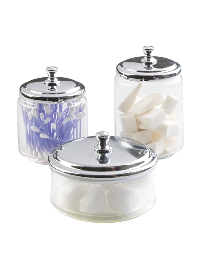 InterDesign York Bathroom Vanity Glass Apothecary Jar For Cotton Balls Swabs Cosmetic Pads Clear Polished Lid Small - Image 4
