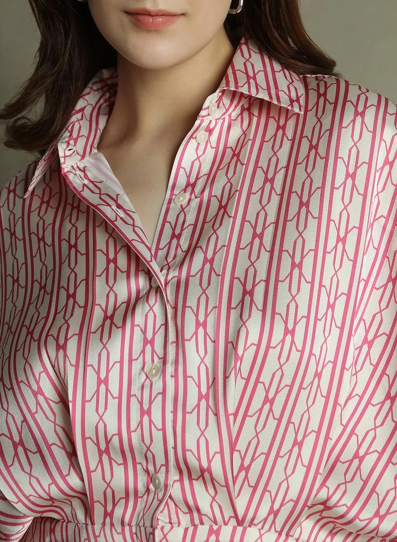 Dennis Lingo white and pink Patterned Mini Pink Dress for Women | Best Price UAE