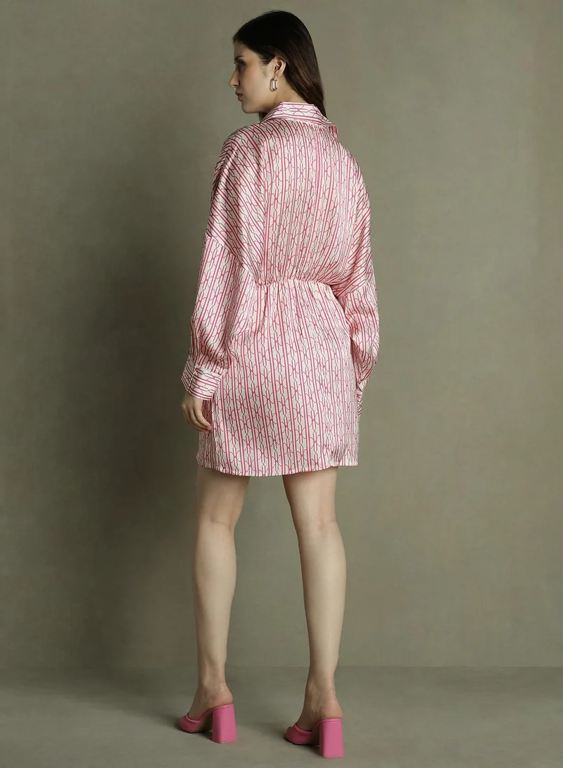 Dennis Lingo white and pink Patterned Mini Pink Dress for Women | Best Price UAE