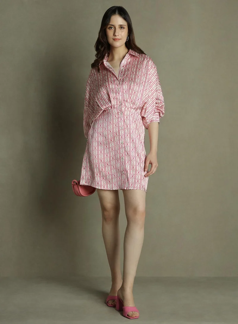 Dennis Lingo white and pink Patterned Mini Pink Dress for Women | Best Price UAE