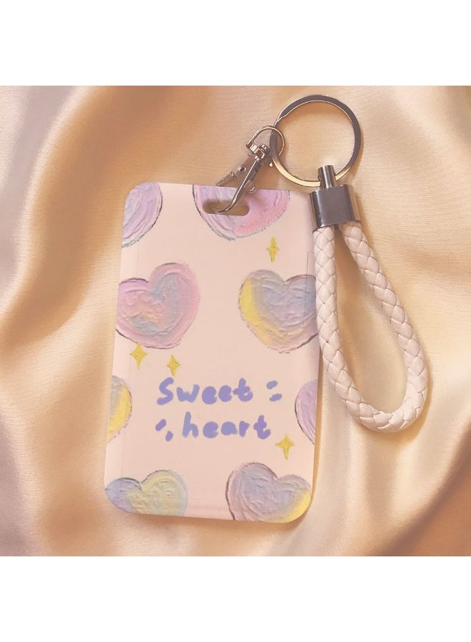 NIBEMINENT 1 - Piece Oil Painting White Clouds Kpop Photo Card Holder Pendant Key Chain ID Badge Holder ID Card Holder Photo Card Protector for School ID Office ID Access Card for Women Girls