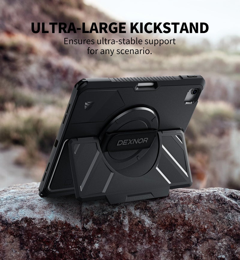 Dexnor Case for iPad Air 13 inch M3/M2 (2025/2024), Rugged Protective Case with 360Â° Rotating Hand Strap & Steady Stand & Screen Protector & Pencil Holder Shockproof Full-Body Bumper Cover, Black - Image 3
