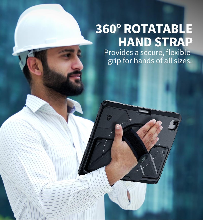 Dexnor Case for iPad Air 13 inch M3/M2 (2025/2024), Rugged Protective Case with 360Â° Rotating Hand Strap & Steady Stand & Screen Protector & Pencil Holder Shockproof Full-Body Bumper Cover, Black - Image 4