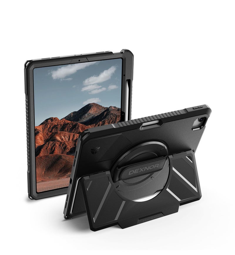 Dexnor Case for iPad Air 13 inch M3/M2 (2025/2024), Rugged Protective Case with 360Â° Rotating Hand Strap & Steady Stand & Screen Protector & Pencil Holder Shockproof Full-Body Bumper Cover, Black - Image 1
