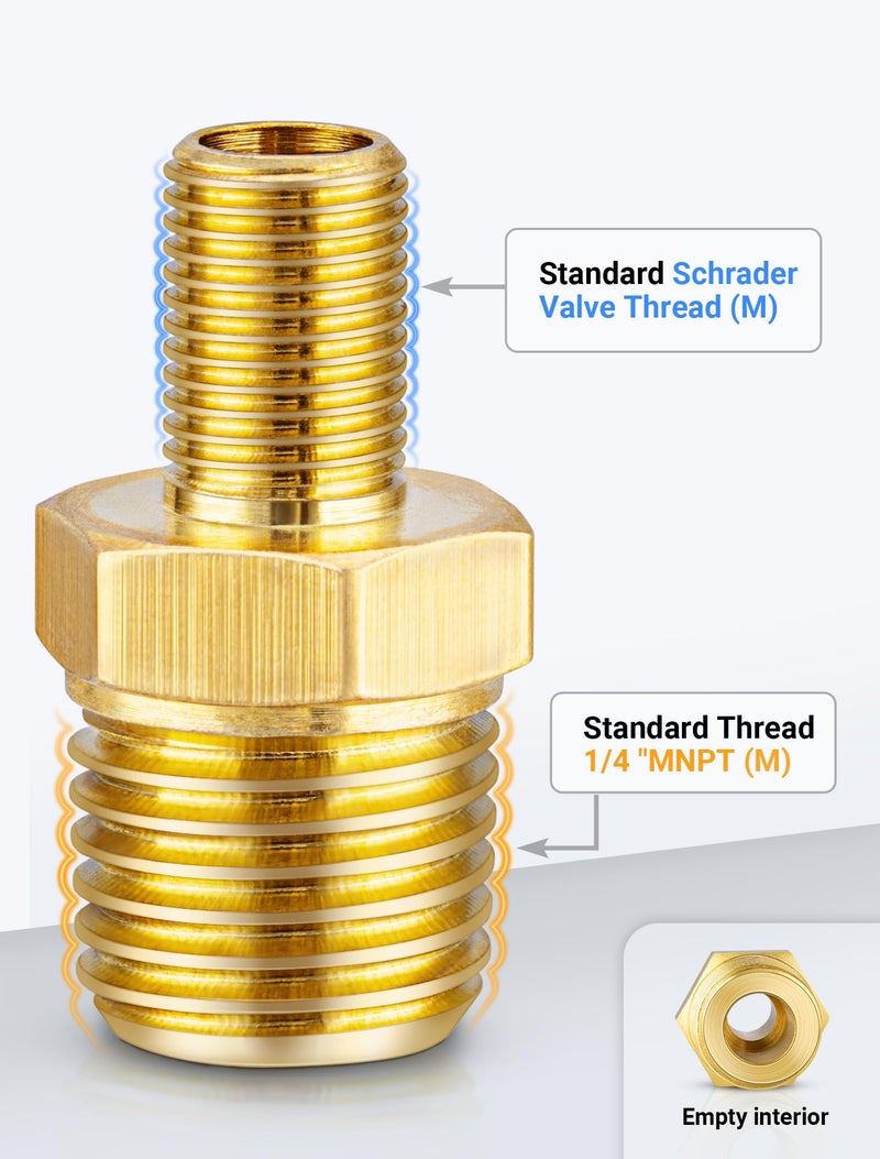 EVOULTES Brass Air Inflator Adapter, 1/4" NPT (M) to Standard Schrader Valve (M), Tire Inflator Connector for Auto Portable Air Compressor/Pump, Air Hose, Air Chuck (2 Packs) - Image 2