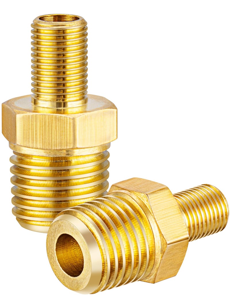 EVOULTES Brass Air Inflator Adapter, 1/4" NPT (M) to Standard Schrader Valve (M), Tire Inflator Connector for Auto Portable Air Compressor/Pump, Air Hose, Air Chuck (2 Packs) - Image 1