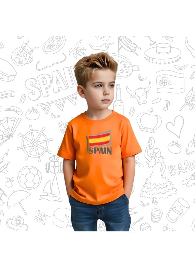 Spain Kids T-Shirt for Boys - Round Neck Short Sleeve Cotton T-Shirt - Soft and Comfortable Kids Boys Tshirt - Perfect for Spanish Souvenirs - Image 3