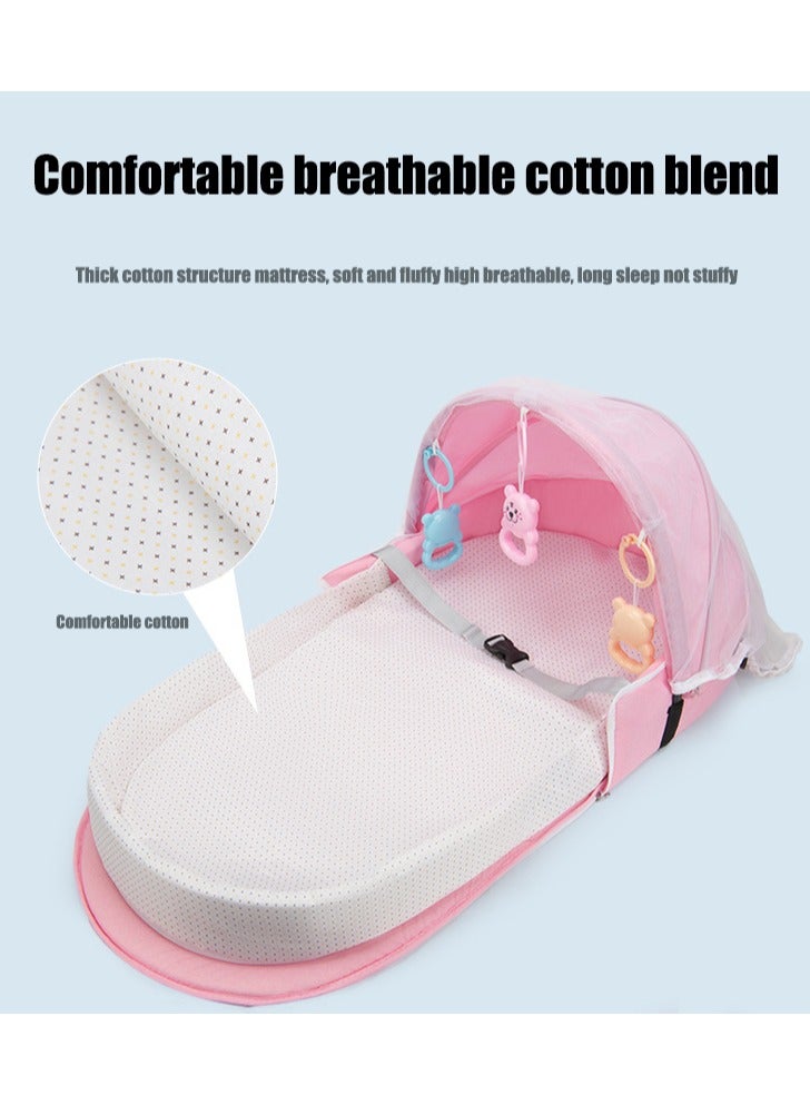 Baby Travel Bassinet Portable Folding Bassinet with Mosquito Net and Canopy Baby Travel Crib Bed for Camping Easy to Fold and Lightweight (Pink) - Image 4