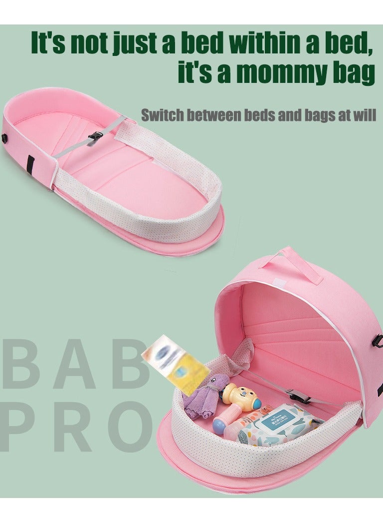 Baby Travel Bassinet Portable Folding Bassinet with Mosquito Net and Canopy Baby Travel Crib Bed for Camping Easy to Fold and Lightweight (Pink) - Image 5