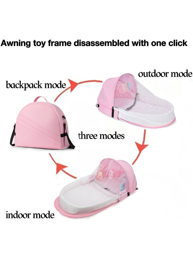Baby Travel Bassinet Portable Folding Bassinet with Mosquito Net and Canopy Baby Travel Crib Bed for Camping Easy to Fold and Lightweight (Pink) - Image 3