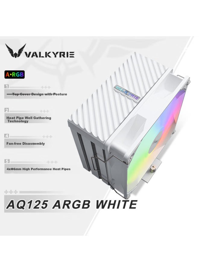 Valkyrie Aq125 Argb White Vk Cpu Air Cooler, Anti-gravity Four Heat Pipes Direct Touch, 12cm Fan, Compatible With Lga1700 Am5 - Image 1