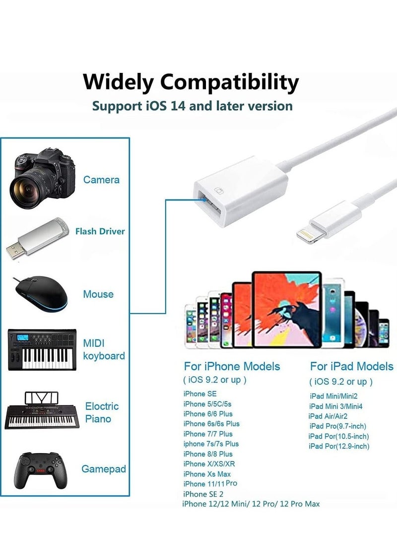 Generic - [Apple MFi Certified] Lightning to USB Camera Adapter for iPhone iPad, USB 3.0 OTG Data Sync Cable Adapter Compatible with iPhone 12 11 XS XR X 8 7 iPad to Card Reader Keyboard Mouse USB Flash Drive - Image 1