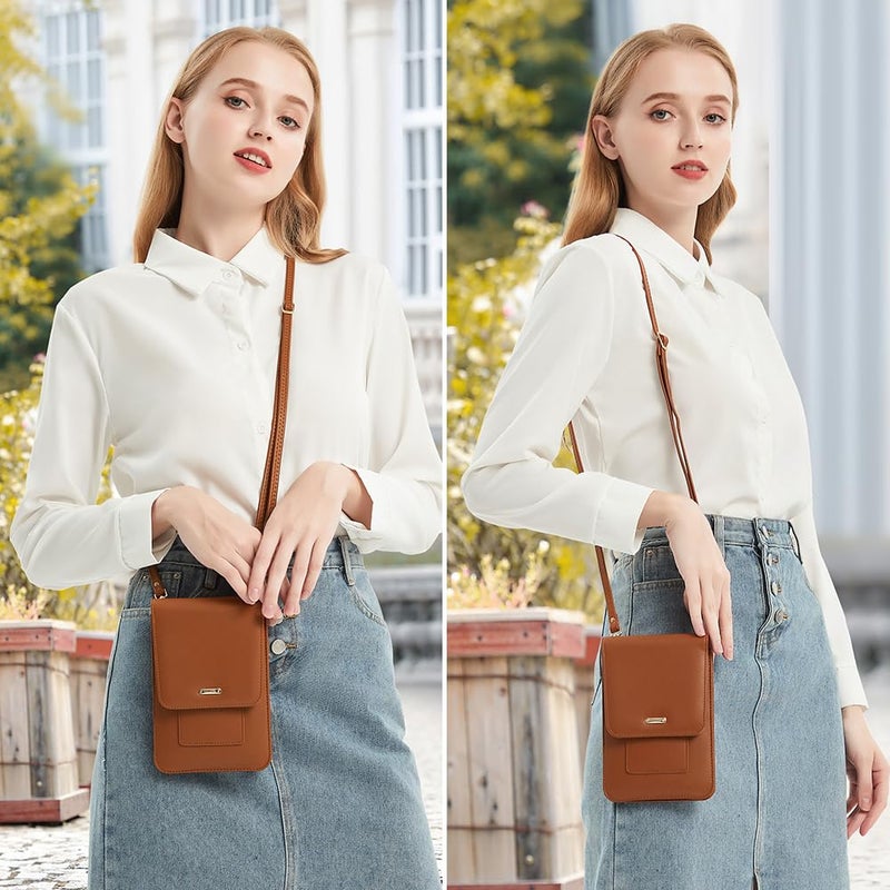 PEACOCKTION Peacocktion Small Crossbody Cell Phone Bag for Women, Leather Shoulder Bag Card Holder Phone Wallet Purse (Brown)  - Image 2