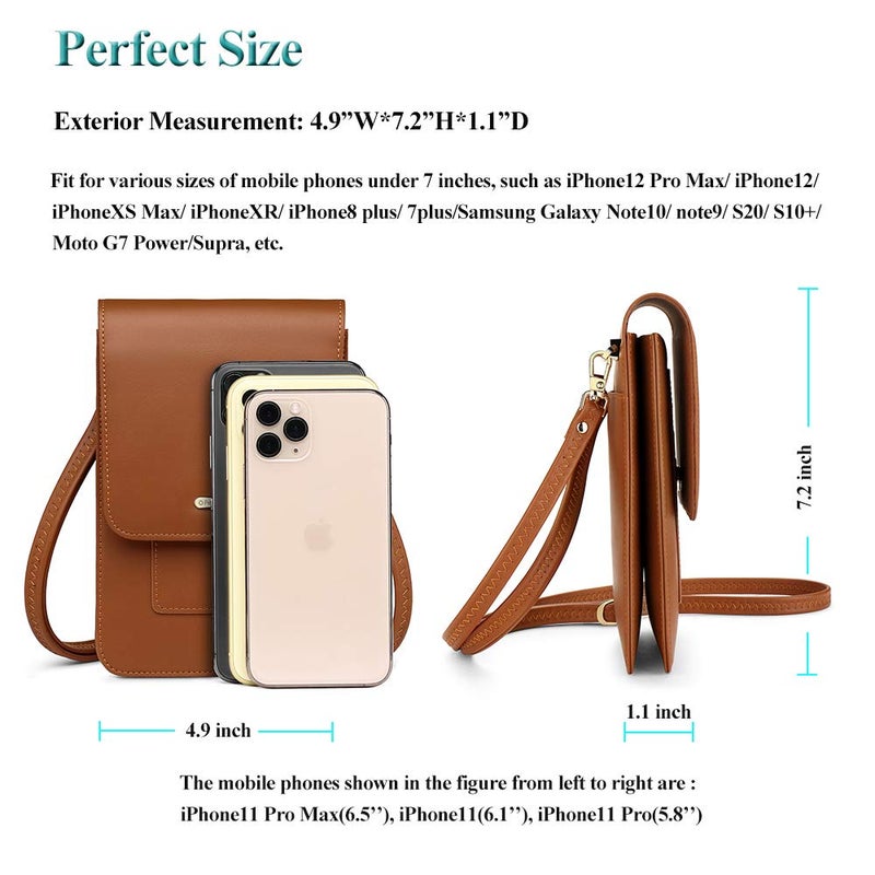 PEACOCKTION Peacocktion Small Crossbody Cell Phone Bag for Women, Leather Shoulder Bag Card Holder Phone Wallet Purse (Brown)  - Image 5