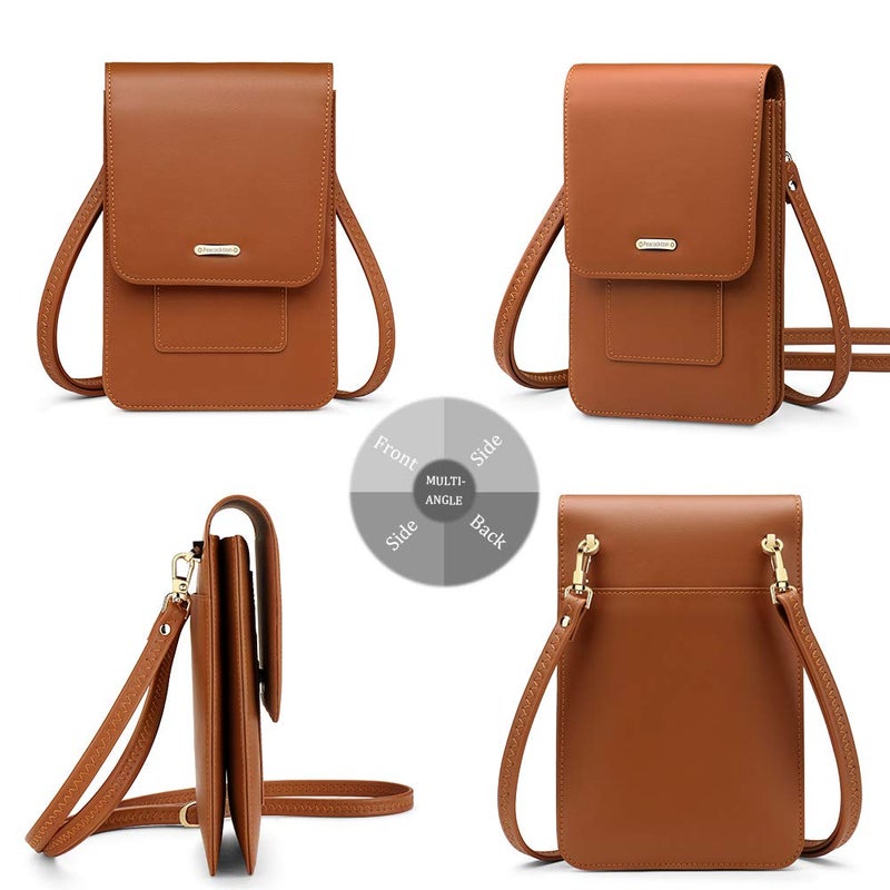 PEACOCKTION Peacocktion Small Crossbody Cell Phone Bag for Women, Leather Shoulder Bag Card Holder Phone Wallet Purse (Brown)  - Image 3