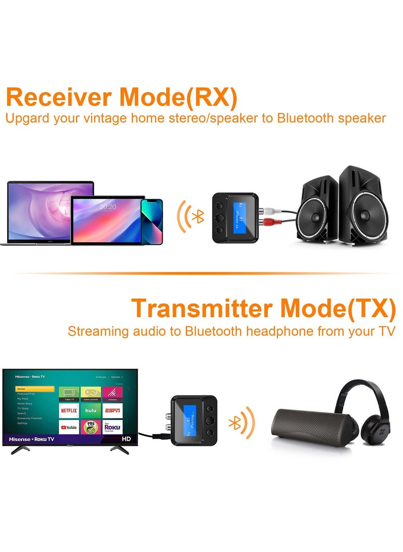 Bluetooth Transmitter Receiver, for TV Home Stereo, Long Range Bluetooth 5.0 Adapter, with 3D Surround aptX Low Latency Optical, for Home Stereo, Headphones, Speakers