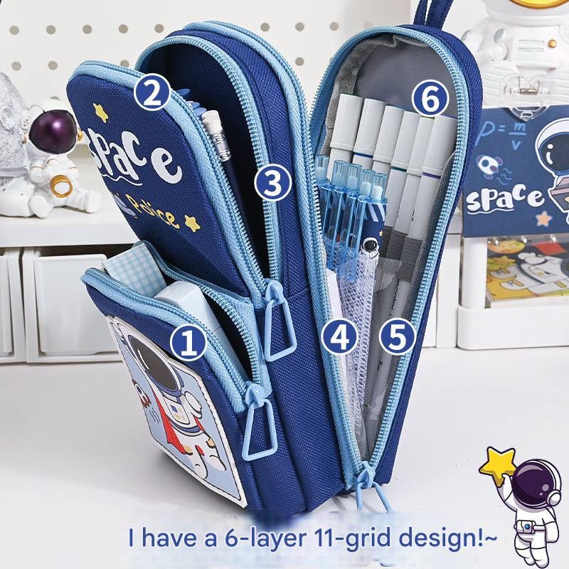 Parshya New Three Layer Canvas Cute Aesthetic Pencil Case for Girls Large Capacity Pen Pencil Pouch Compass Box for School Multifunctional Stationery Organizer Best Return Gift for Birthday (Blue) - Image 2