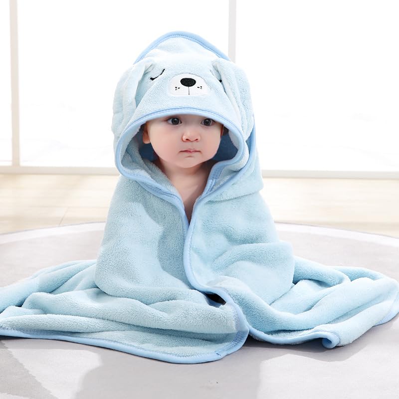 Gucilulu Hooded Baby Towel - Premium Soft Bath Towel for Baby, Newborn,Infant - Ultra Absorbent,Natural Baby Stuff Towel, Soft Coral Velvet Coral Fleece Bath Towel for Boys and Girls(Blue Puppy) - Image 1