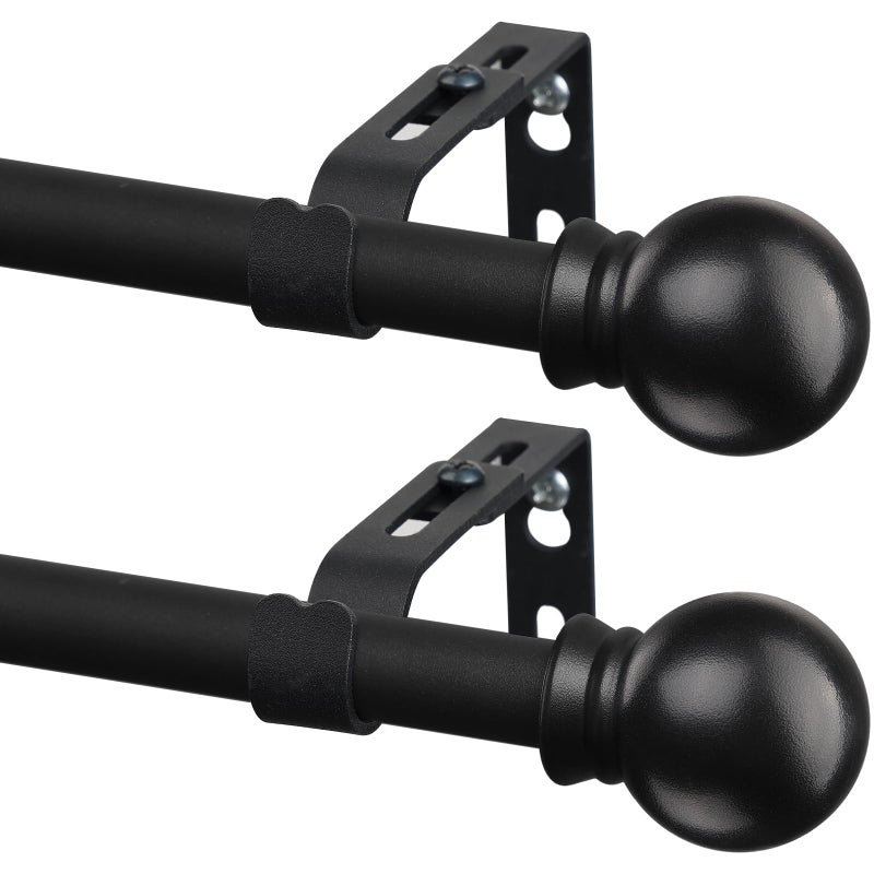 CALCHELE 2 Pack Black Curtain Rods for Windows 28 to 48 inch 58 inch Small Cafe Window Curtain Rods Short Drapery Rod for Bedroom Kitchen Size3050 Inch Matte Black