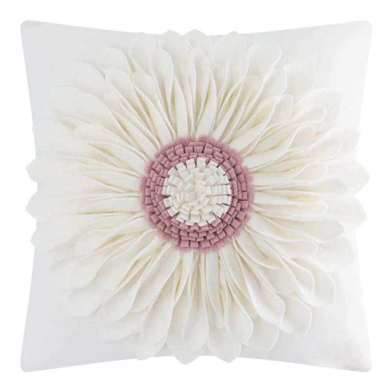 OiseauVoler Decorative 3D Flower Throw Pillow Covers Handmade Cushion Cover Cases for Couch Bed Living Room Farmhouse Home Decor 18 x 18 Inch Cream White - Image 1