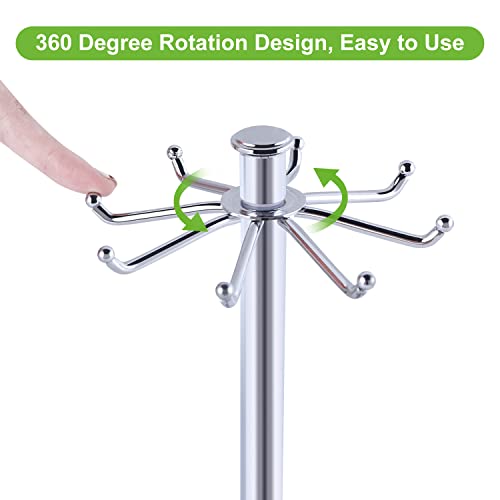 MAYZOLOP Kitchen Countertop Utensil Holder, Stainless Steel Rotatable Cooking Utensils Holder with 8 Rotating Hooks, Hanging Organizer for Spoon, Spatula, Soup Ladle, Spaghetti Server, Skimmer, Chrome - Image 2