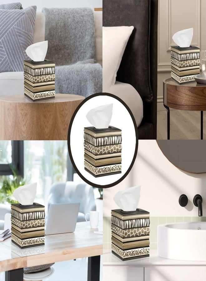 Popular Bath Safari Stripes Modern Bath Accessories Tissue Box Modern Classic Contemporary Decorative Beautiful Designs Bathroom Decor Set for Home Luxury Bathroom, Chocolate - Image 3