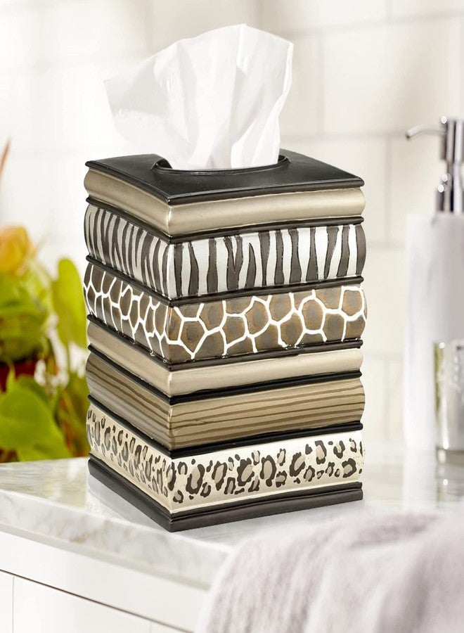 Popular Bath Safari Stripes Modern Bath Accessories Tissue Box Modern Classic Contemporary Decorative Beautiful Designs Bathroom Decor Set for Home Luxury Bathroom, Chocolate - Image 2